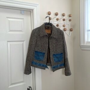 Guess - Vintage Cottagecore Wool Blend Harrington Zip Up Denim Brown / Blue - L